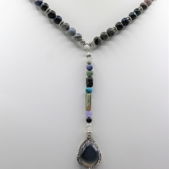 HALA M DESIGN Jewelry - Delicate multi gem Y necklace labradorite pendant